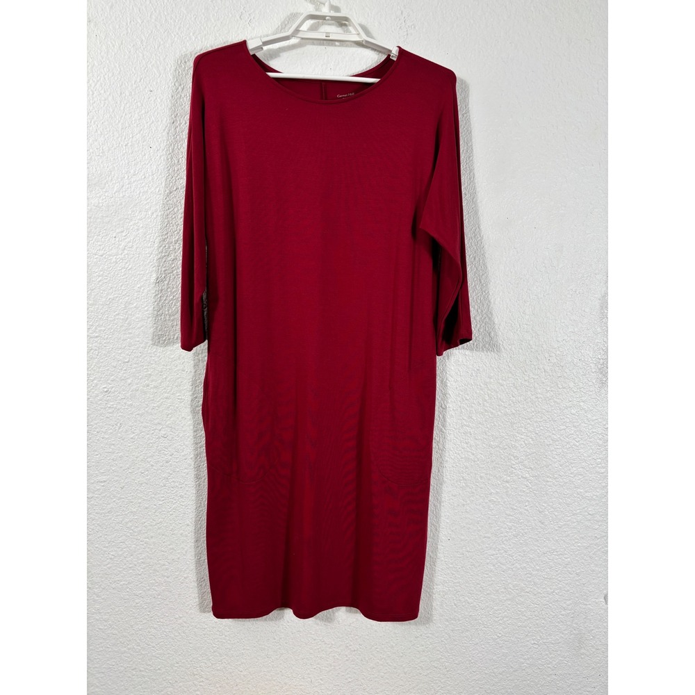 Garnet Hill Tunic Dress Womens Medium Maroon 3/4 Sleeve Pockets Knee Length